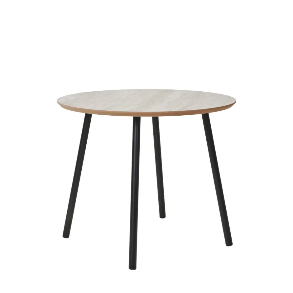 House Nordic AALST Table d'appoint ronde effet travertin et métal ø55cm