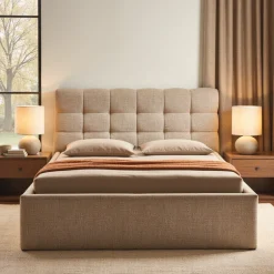 Discount Drawer ACARA Lit coffre matelassé en tissu 160x200cm