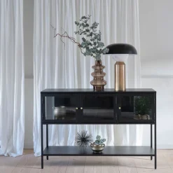 Clearance No name ADARE Buffet 3 portes en verre trempé et métal L132cm
