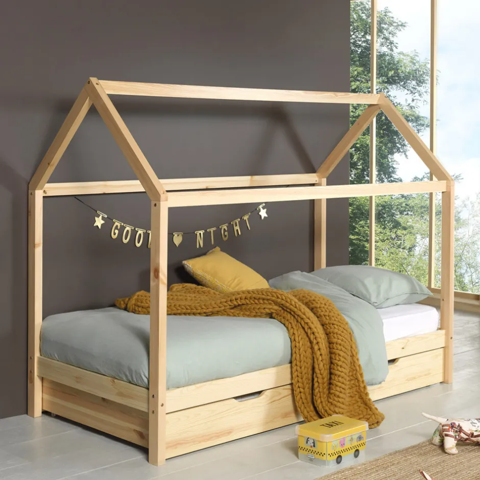 Online No name ALAPI Lit enfant cabane 1 tiroir en bois 90x200cm