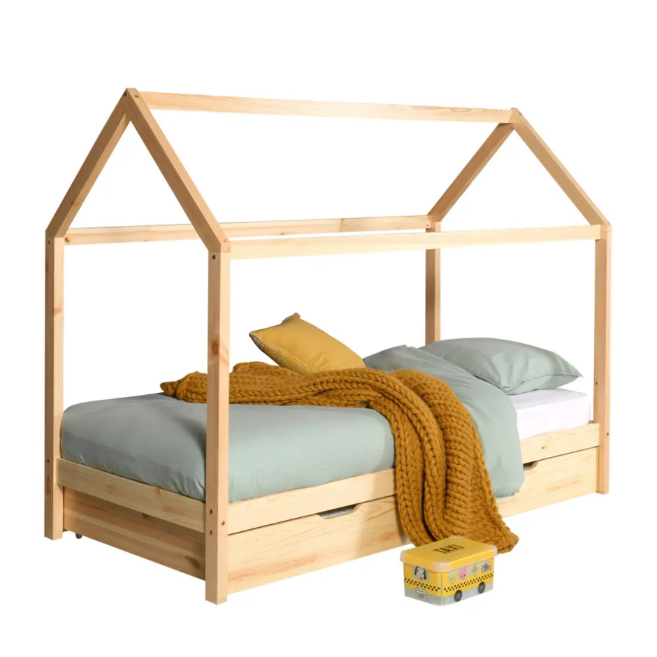 Online No name ALAPI Lit enfant cabane 1 tiroir en bois 90x200cm