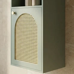New Drawer ALI Colonne de rangement suspendue en bois et cannage H135cm