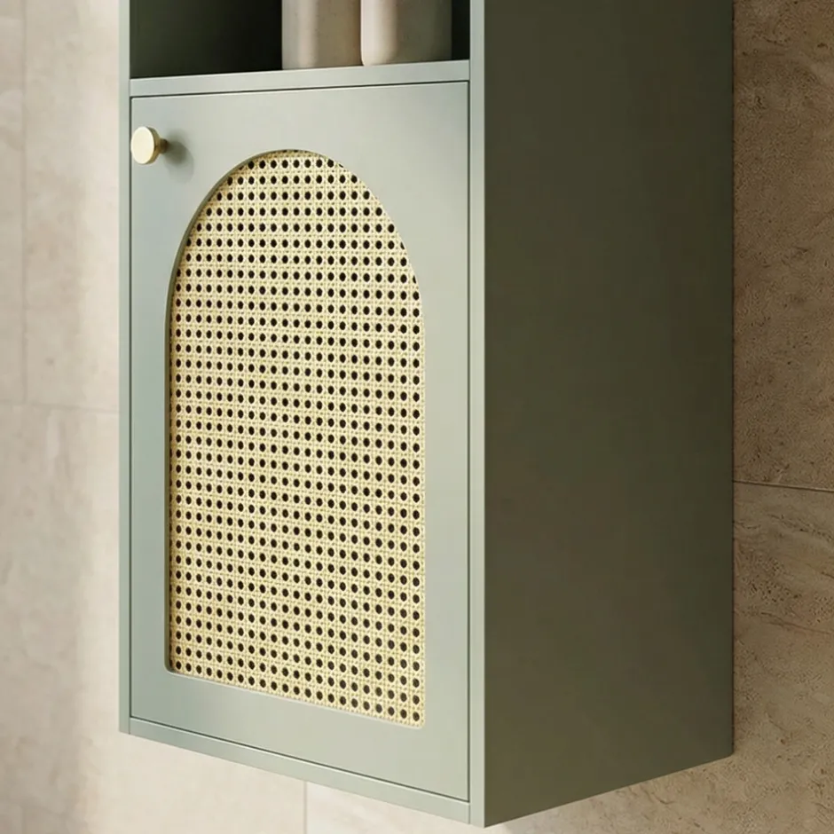 New Drawer ALI Colonne de rangement suspendue en bois et cannage H135cm