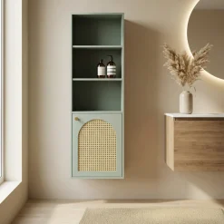 New Drawer ALI Colonne de rangement suspendue en bois et cannage H135cm