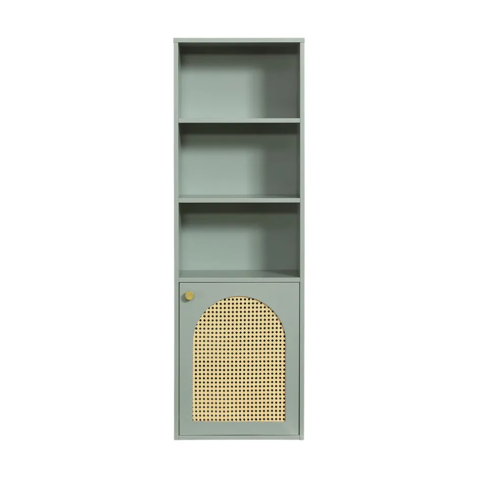 New Drawer ALI Colonne de rangement suspendue en bois et cannage H135cm