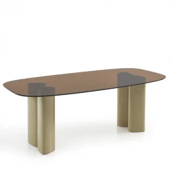 Outlet Drawer ALTY Table à manger 8 personnes en verre et pieds bois vert