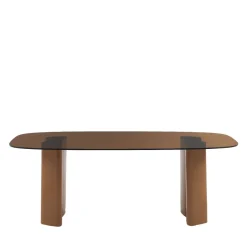 Sale Drawer ALTY Table à manger 8 personnes en verre et pieds bois terracotta