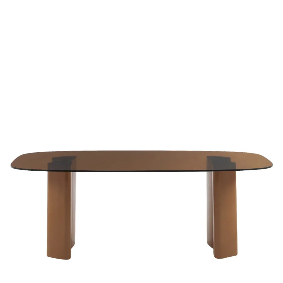 Sale Drawer ALTY Table à manger 8 personnes en verre et pieds bois terracotta