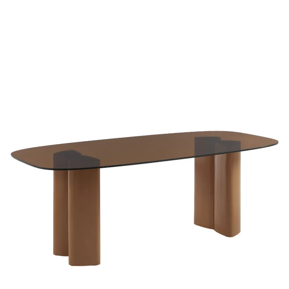 Sale Drawer ALTY Table à manger 8 personnes en verre et pieds bois terracotta