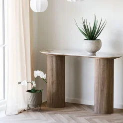 Sale House Nordic ATHENS Console aux bords arrondis effet marbre et bois L120cm