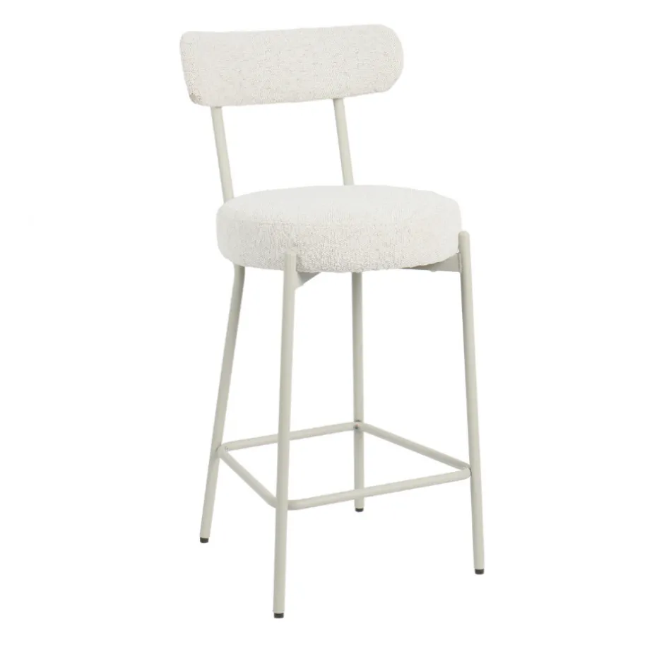Clearance Drawer BADALONA Tabouret de bar en tissu bouclette pieds beiges H65cm