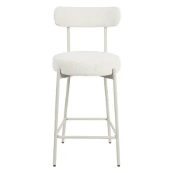 Clearance Drawer BADALONA Tabouret de bar en tissu bouclette pieds beiges H65cm