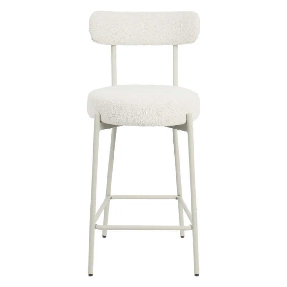 Clearance Drawer BADALONA Tabouret de bar en tissu bouclette pieds beiges H65cm