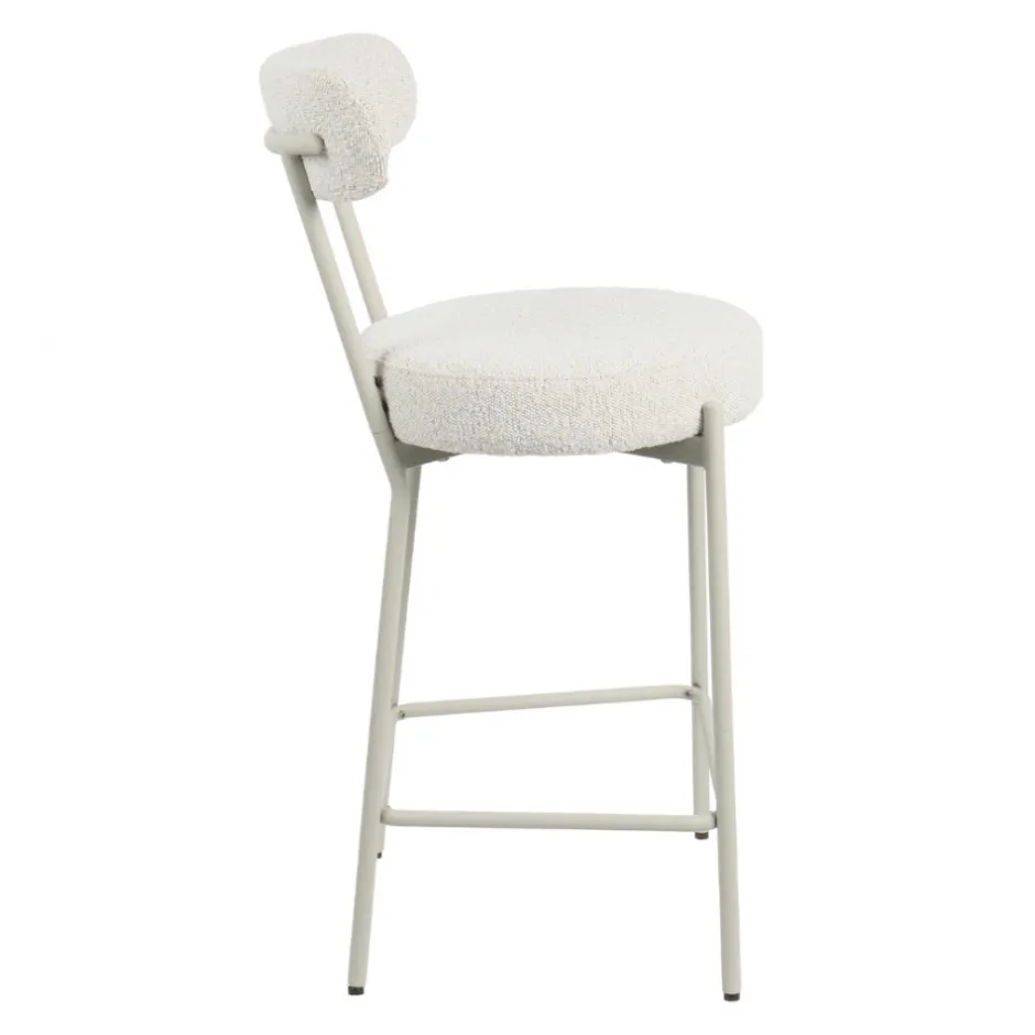 Clearance Drawer BADALONA Tabouret de bar en tissu bouclette pieds beiges H65cm