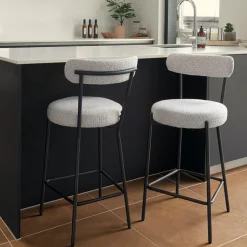 Clearance House Nordic BADALONA Tabouret de bar en tissu bouclette et métal H65cm