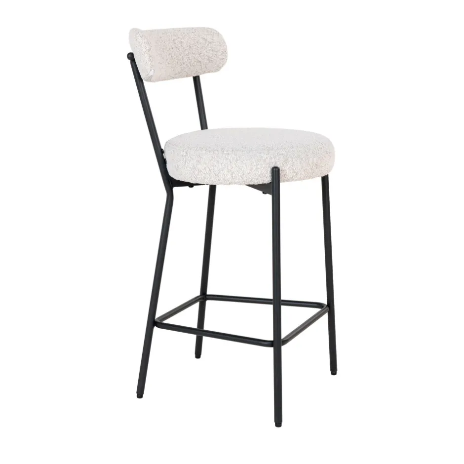 Clearance House Nordic BADALONA Tabouret de bar en tissu bouclette et métal H65cm