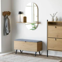 Best House Nordic BARCO Miroir ovale avec étagère en bois 94,5x92cm