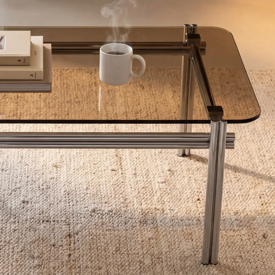 Best Drawer BARLOW Table basse en verre pieds chrome