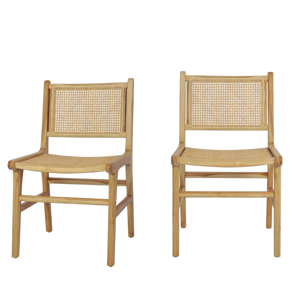 Clearance Drawer BASUKI Lot de 2 chaises en teck et cannage