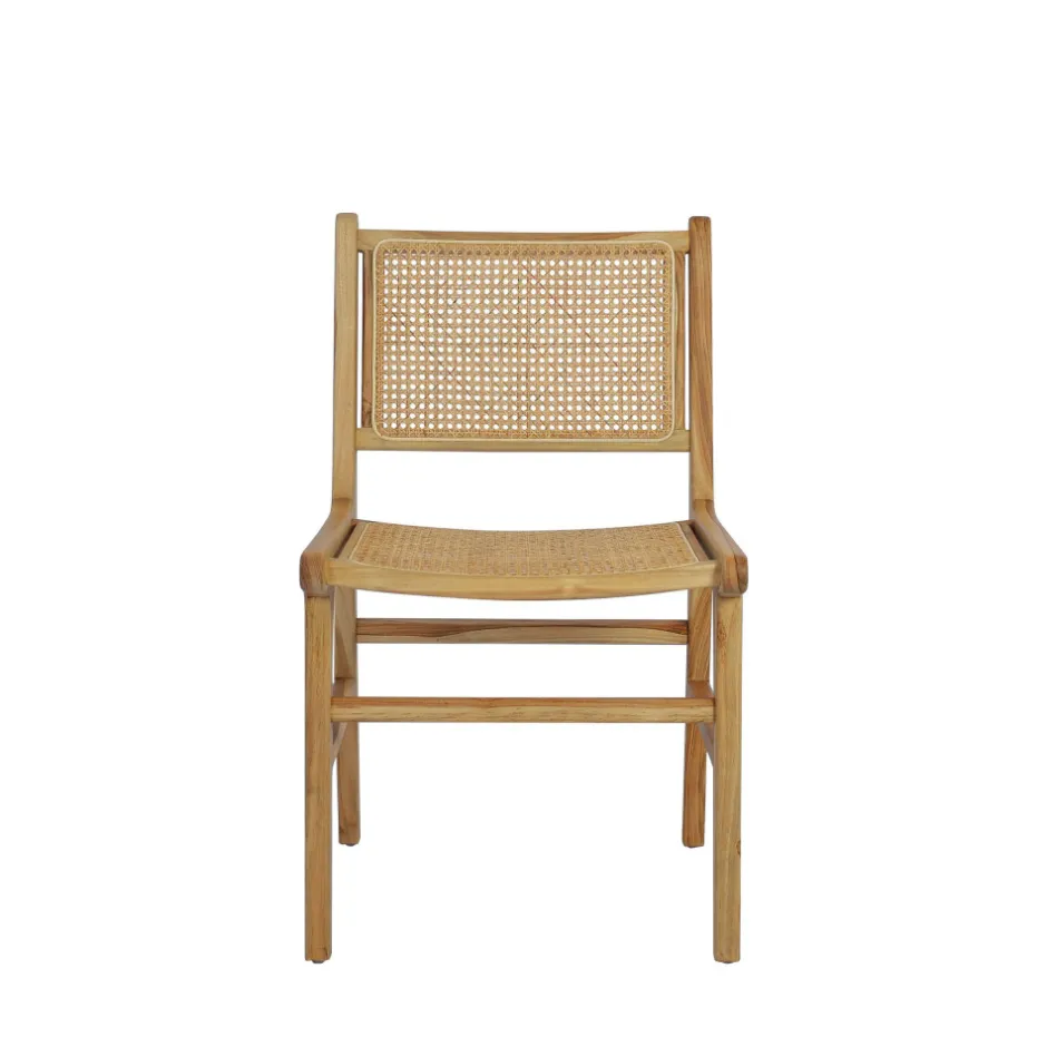 Clearance Drawer BASUKI Lot de 2 chaises en teck et cannage