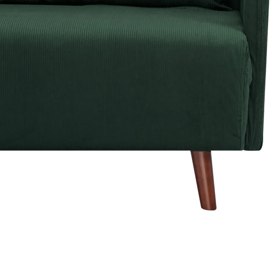 Clearance Drawer BELUSHI Canapé convertible 2 places en velours côtelé pieds bois foncé