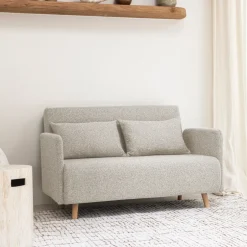 Online Drawer BELUSHI Canapé convertible 2 places en tissu bouclette pieds bois clair