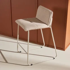 Best Venture Home BISBEE Lot de 2 tabourets de bar en tissu bouclette pieds beiges H65cm