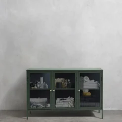 Hot No name BJORN Buffet 3 portes en verre strié et métal L132cm