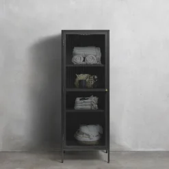Discount No name BJORN Colonne de rangement 1 porte en verre strié et métal H160cm