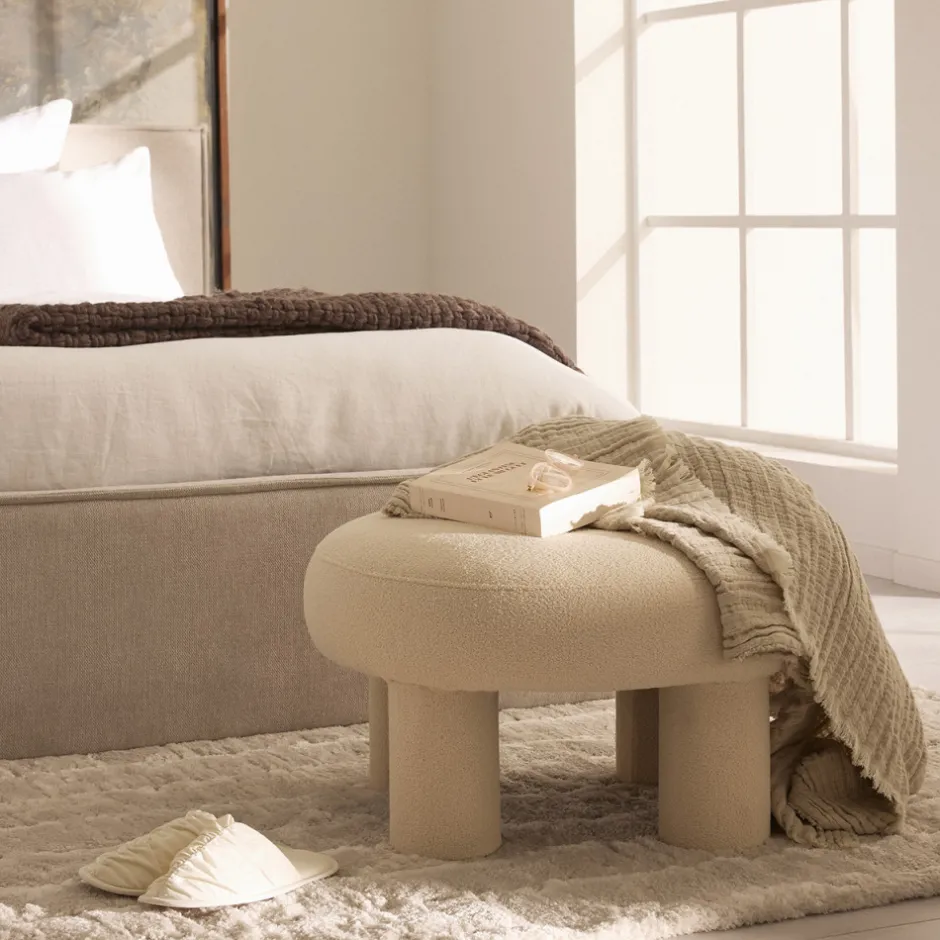 Online Drawer BLOOMI Tabouret rond XL en tissu bouclette ø60cm