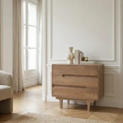 Outlet Drawer BOGOR Commode 3 tiroirs en bois massif L80cm