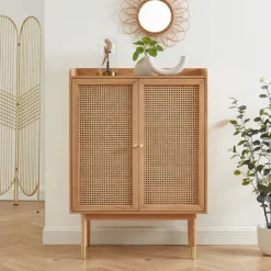 New No name BOMBONG Buffet haut 2 portes en bois et cannage L90cm