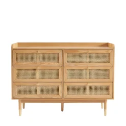 Hot No name BOMBONG Commode 6 tiroirs en bois et cannage L120cm