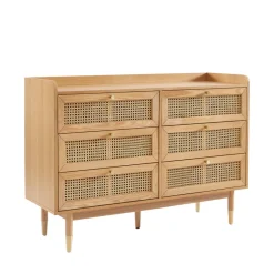 Hot No name BOMBONG Commode 6 tiroirs en bois et cannage L120cm