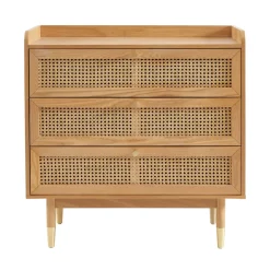 Hot No name BOMBONG Commode 3 tiroirs en bois et cannage L85cm