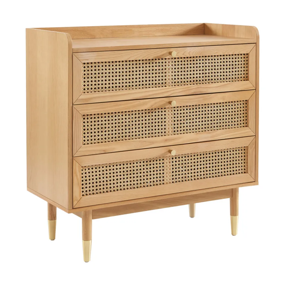 Hot No name BOMBONG Commode 3 tiroirs en bois et cannage L85cm