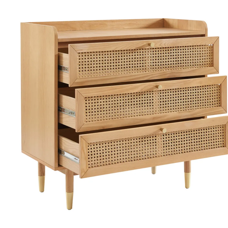 Hot No name BOMBONG Commode 3 tiroirs en bois et cannage L85cm