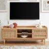 Clearance No name BOMBONG Meuble TV 1 porte 2 tiroirs en bois et cannage L160cm