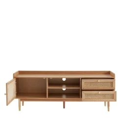 Clearance No name BOMBONG Meuble TV 1 porte 2 tiroirs en bois et cannage L160cm