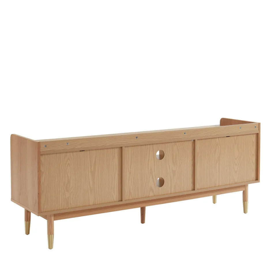 Clearance No name BOMBONG Meuble TV 1 porte 2 tiroirs en bois et cannage L160cm