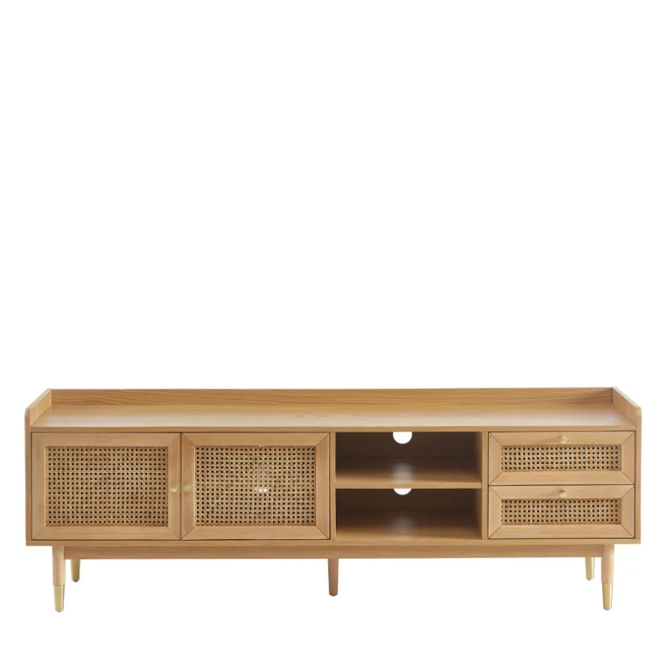 New No name BOMBONG Meuble TV 2 portes 2 tiroirs en bois et cannage 180 cm