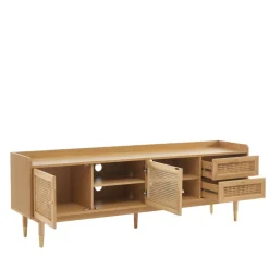 New No name BOMBONG Meuble TV 2 portes 2 tiroirs en bois et cannage 180 cm