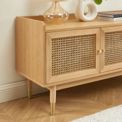 New No name BOMBONG Meuble TV 2 portes 2 tiroirs en bois et cannage 180 cm