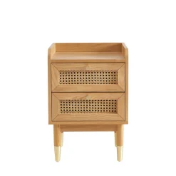 Outlet No name BOMBONG Table de chevet 2 tiroirs en bois et cannage