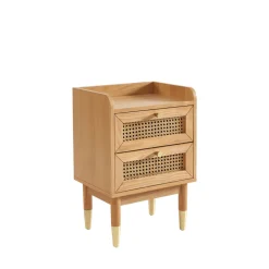 Outlet No name BOMBONG Table de chevet 2 tiroirs en bois et cannage