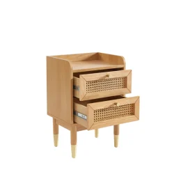 Outlet No name BOMBONG Table de chevet 2 tiroirs en bois et cannage