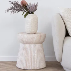 Online House Nordic BONN Table d'appoint ronde effet travertin ø37cm