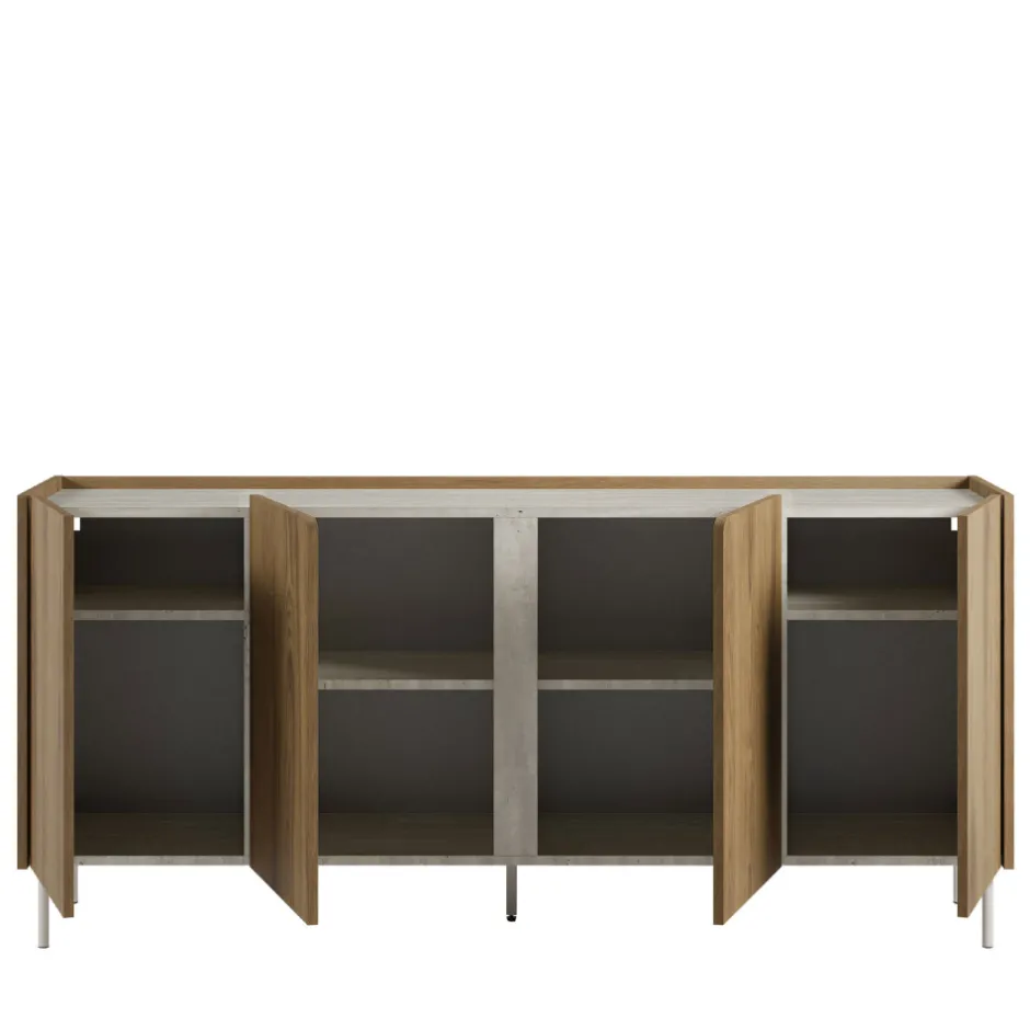 Drawer BOXY Buffet 4 portes en bois et effet travertin L180cm