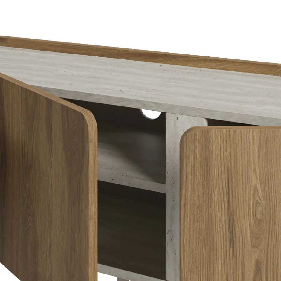 Drawer BOXY Meuble TV 3 portes en bois et effet travertin L140cm