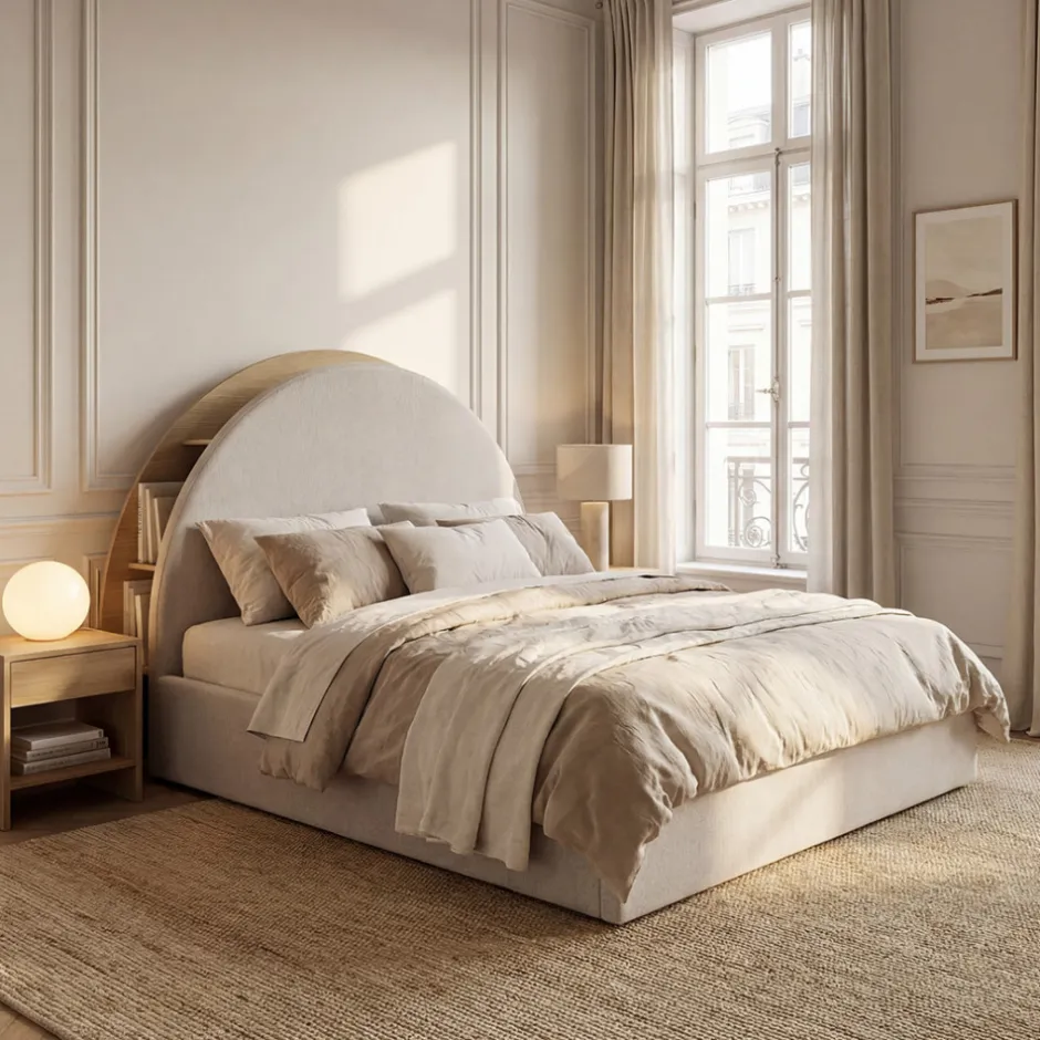 Discount Drawer BRIE Lit coffre en tissu avec rangements intégrés 160x200cm